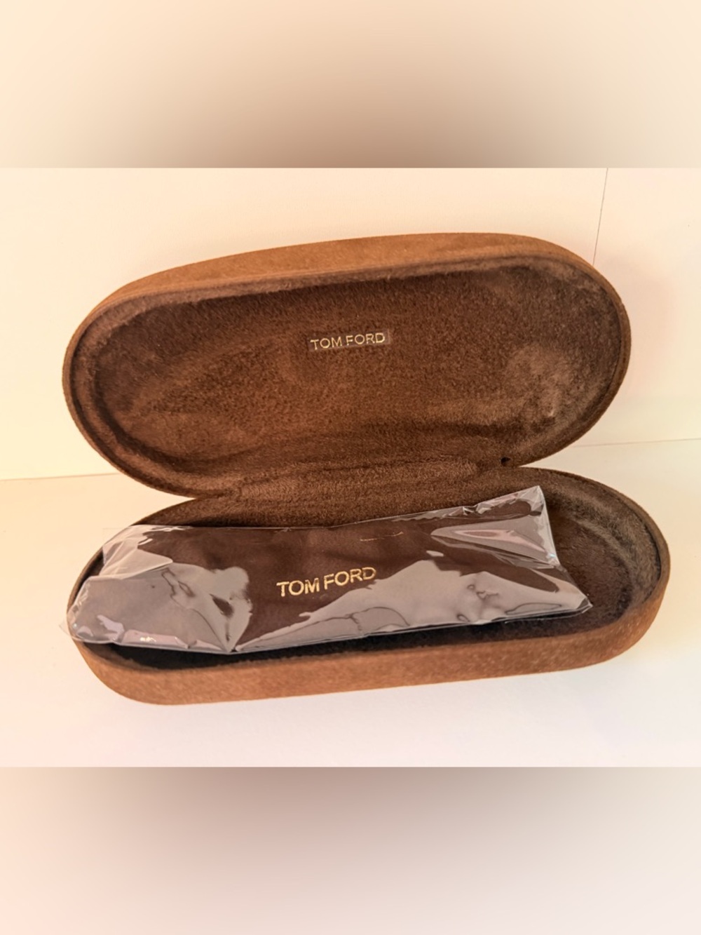 Tom Ford Brown Suede Sunglasses Case with Branded Pouch